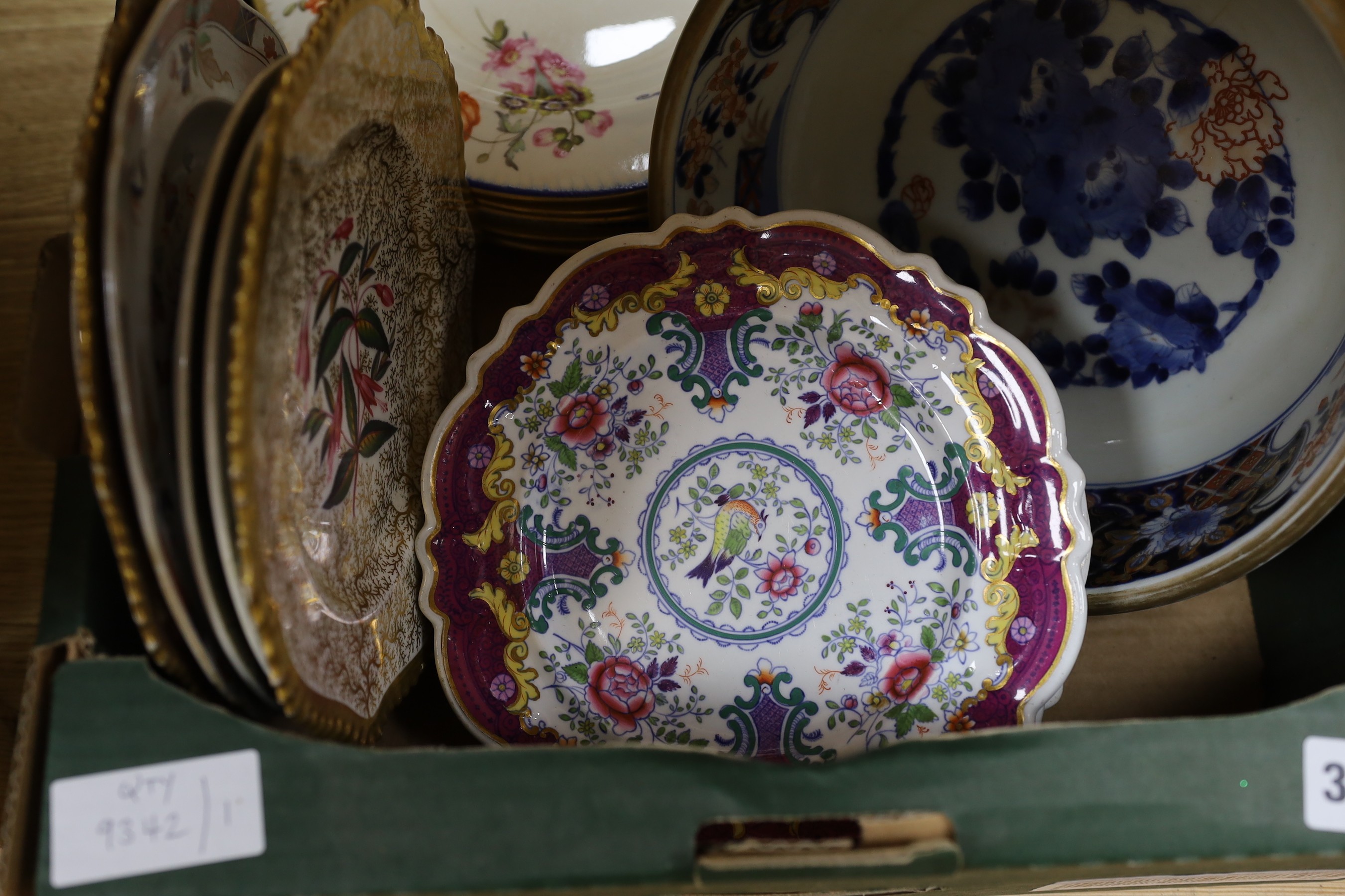 A collection of 19th and 20th century Worcester, Spode, Derby plates and Royal Doulton jug